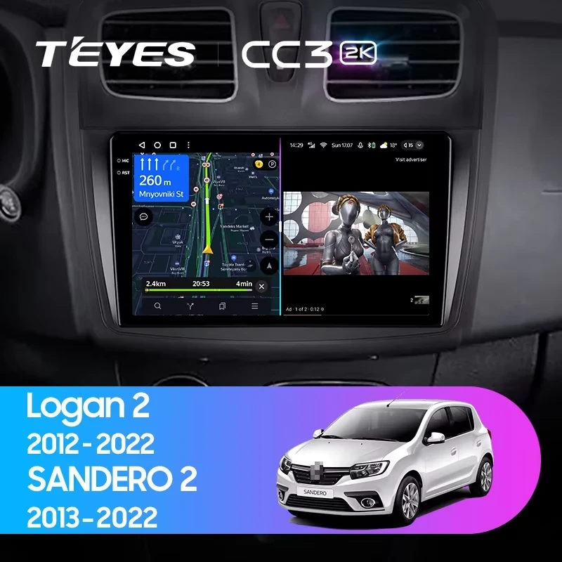 Штатная магнитола Teyes CC3 2K 4/32 Renault Sandero 2 (2013-2022) F2