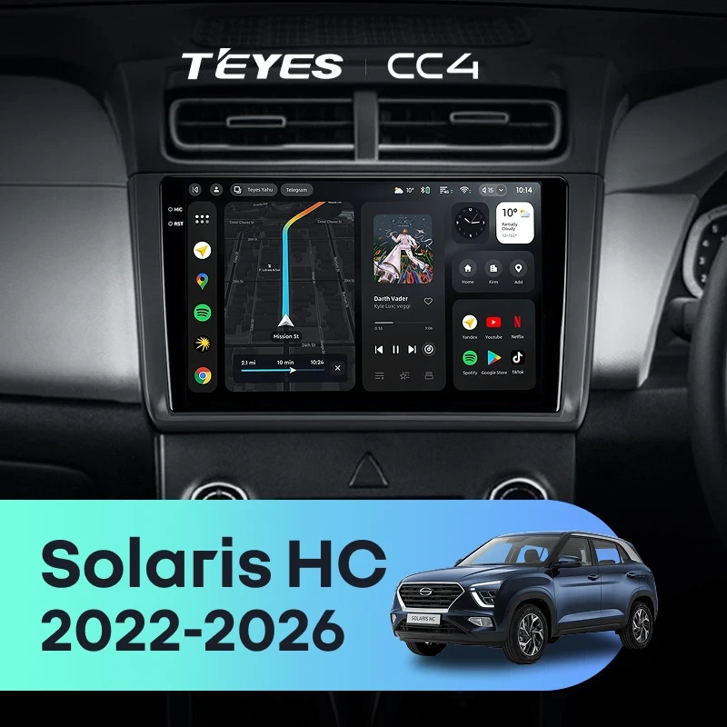 Штатная магнитола Teyes CC4 8/128 Solaris HC (2022-2026) (матовая) F1