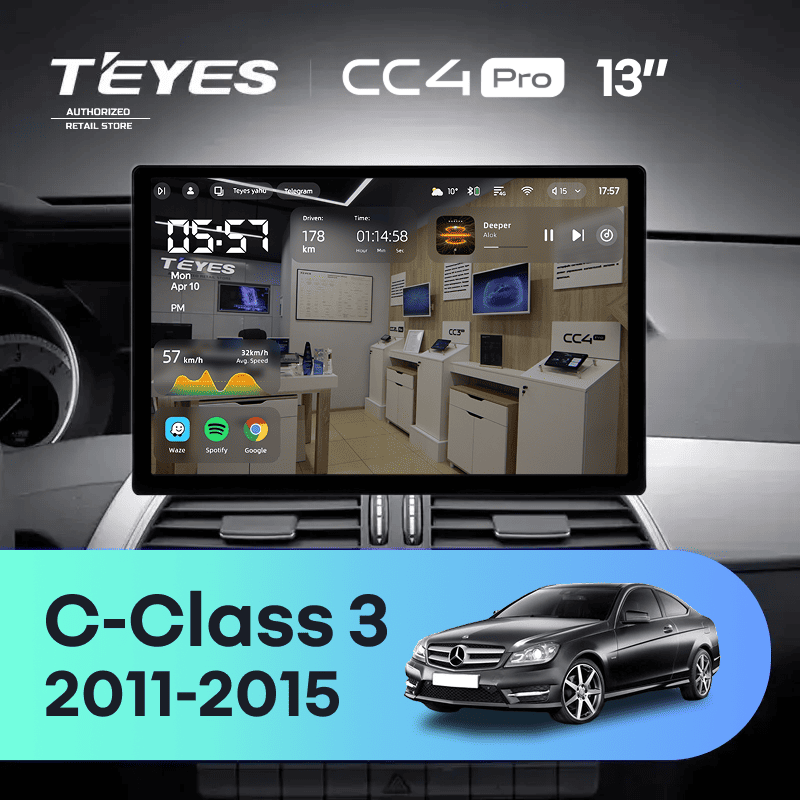 Штатная магнитола Teyes CC4 Pro 8/128 Mercedes-Benz C-Class 3 W204 C204 S204 (NTG 4.5) (2011-2015) (0din) (13")