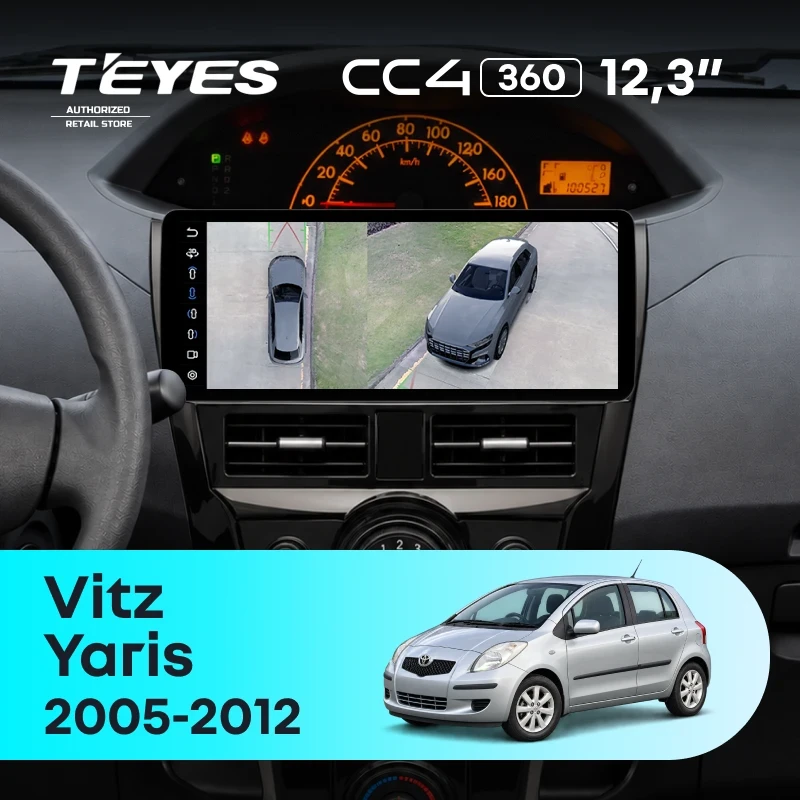 Штатная магнитола Teyes CC4 12.3" 360 8/128 Toyota Yaris 2 XP90 (2005-2012) (черный глянец)