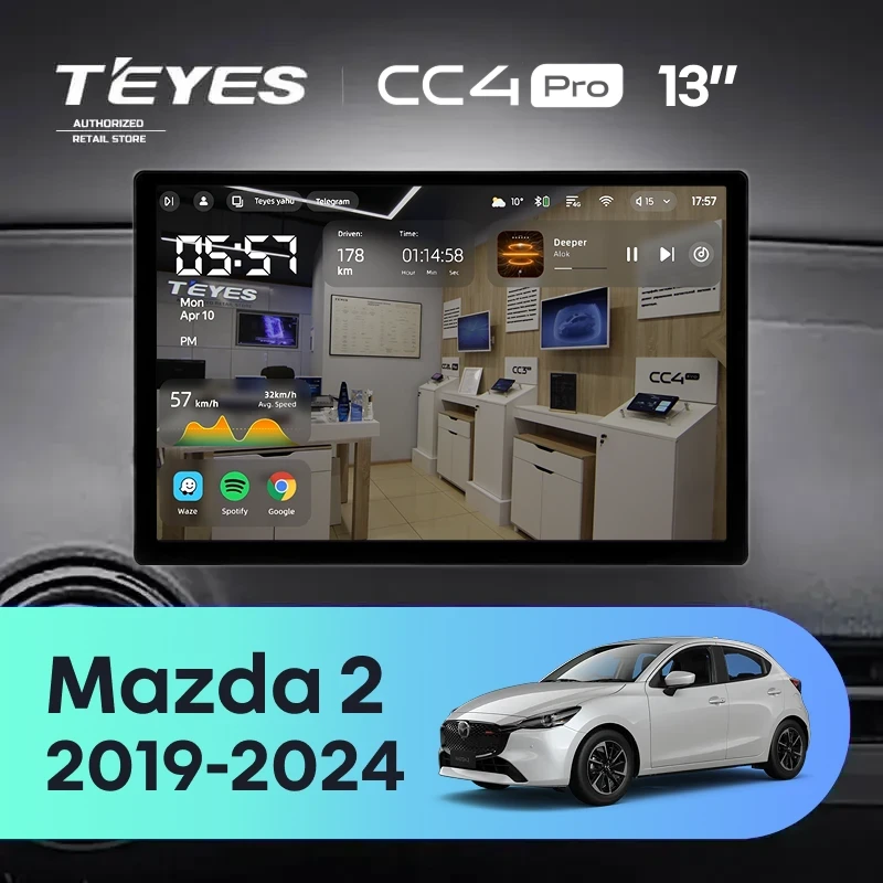 Штатная магнитола Teyes CC4 Pro 8/128 Mazda 2 DJ (2019-2024) (0din) (13")