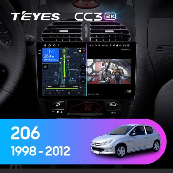 Штатная магнитола Teyes CC3 2K 4/64 Peugeot 206 (1998-2012) F1