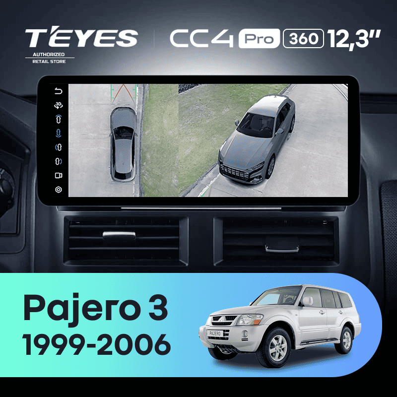 Штатная магнитола Teyes CC4 Pro 12.3" 360 12/256 Mitsubishi Pajero 3 V70 V60 (1999-2006) F1