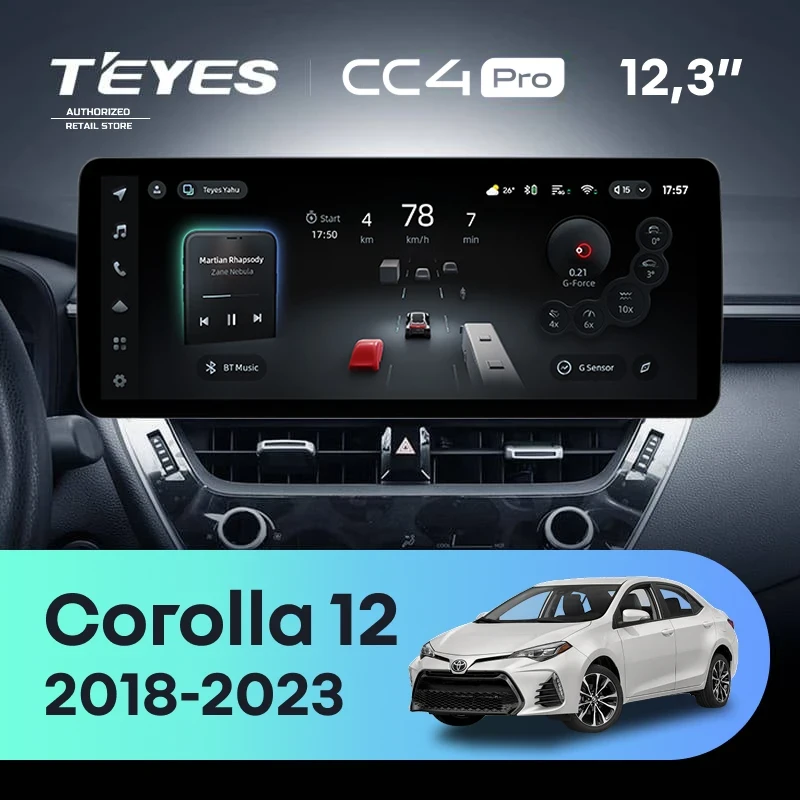 Штатная магнитола Teyes CC4 Pro 12.3" 8/128 Toyota Corolla 12 E210 XP210 (2018-2023) Тип-A