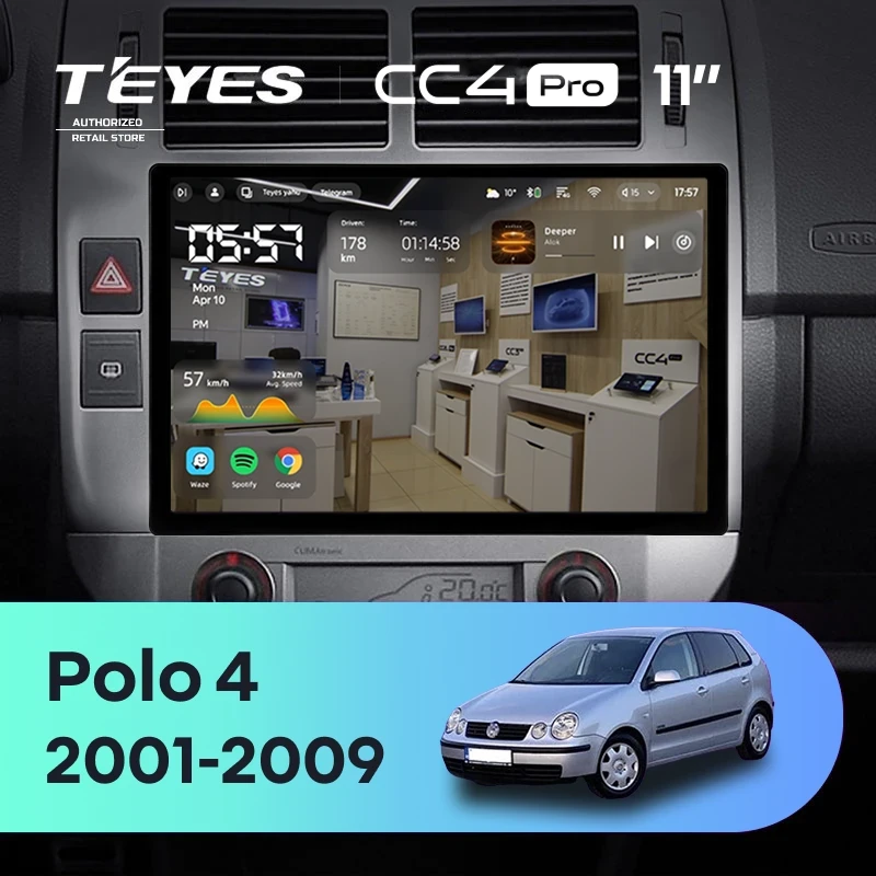 Штатная магнитола Teyes CC4 Pro 8/128 Volkswagen Polo Mk4 (2001-2009) F2 (11")