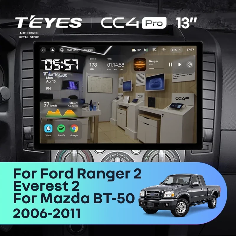 Штатная магнитола Teyes CC4 Pro 8/128 Mazda BT-50 (2006-2011) (0din) (13")