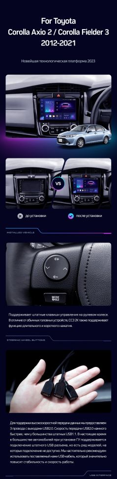 Штатная магнитола Teyes CC3 4/32 Toyota Corolla Fielder 3 E160 (2012-2021)