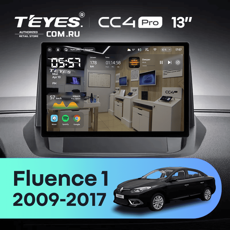Штатная магнитола Teyes CC4 Pro 8/128 Renault Fluence 1 (2009-2017) (0din) (13")