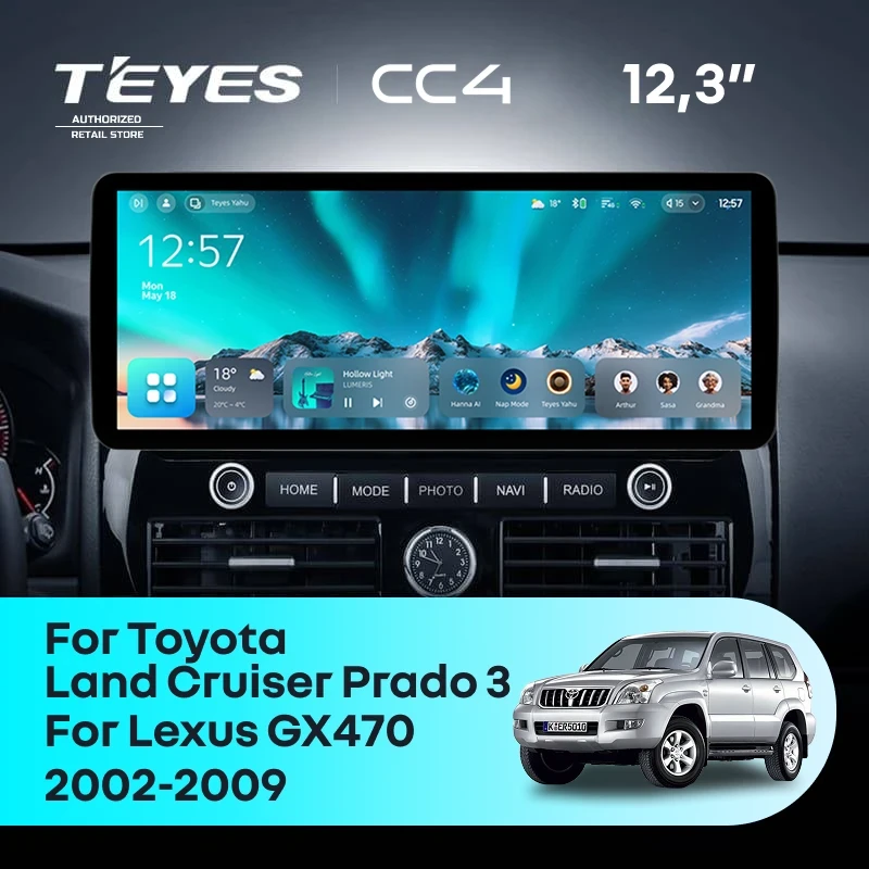 Штатная магнитола Teyes CC4 12.3" 8/128 Toyota Land Cruiser Prado 120 (2002-2009)