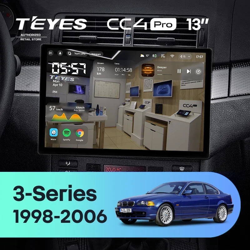 Штатная магнитола Teyes CC4 Pro 8/128 BMW 3 серия E46 (1998-2006) (0din) (13")