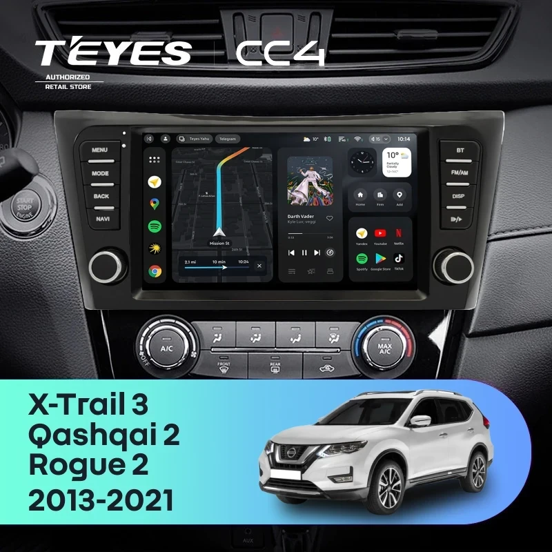 Штатная магнитола Teyes CC4 6/64 Nissan Rogue 2 (2013-2021) F4 климат контроль Тип-AB с кнопками