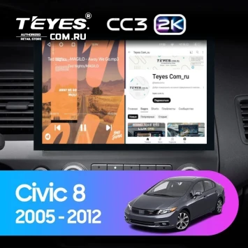 Штатная магнитола Teyes CC3 2K 4/64 Honda Civic 8 FK FN FD (2005-2012) (13")