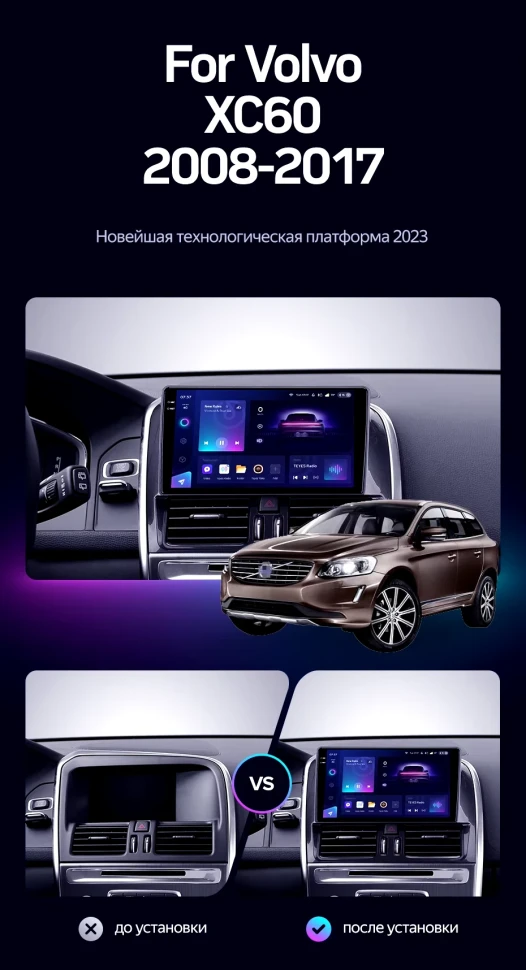 Штатная магнитола Teyes CC3 2K 360 6/128 Volvo XC60 I 1 (2013-2017) Тип-B