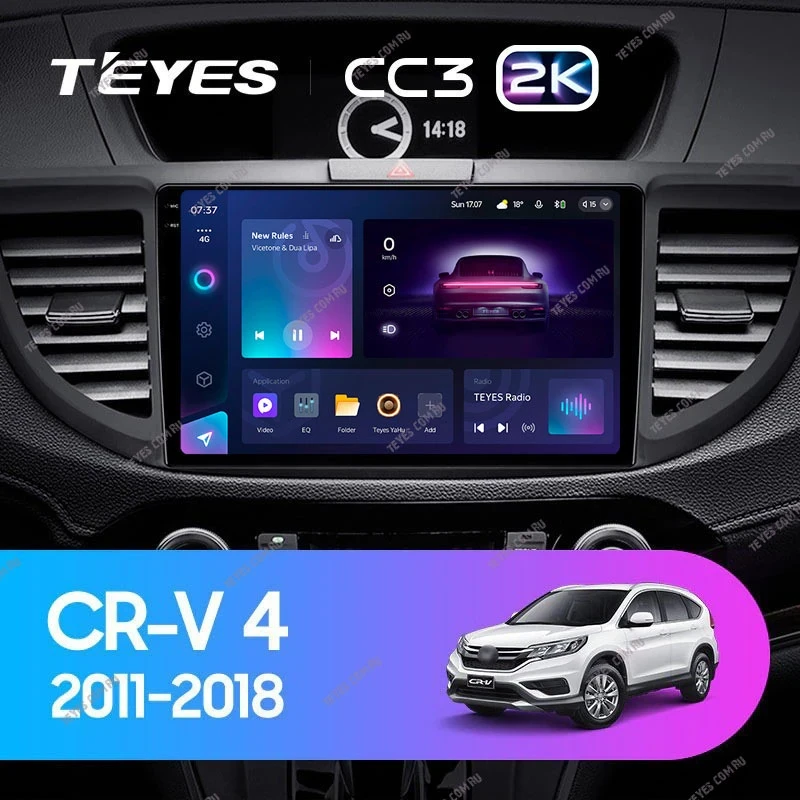 Штатная магнитола Teyes CC3 2K 4/64 Honda CR-V 4 RM RE (2011-2018) 9" Тип-A
