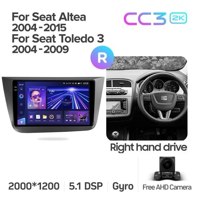 Штатная магнитола Teyes CC3 2K 6/128 Seat Toledo 5P 3 (2004-2009) Правый руль