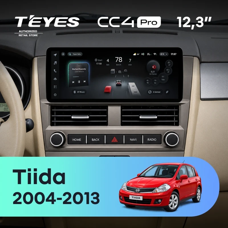 Штатная магнитола Teyes CC4 Pro 12.3" 12/256 Nissan Tiida C11 (2004-2013) (серая с кнопками на руле)
