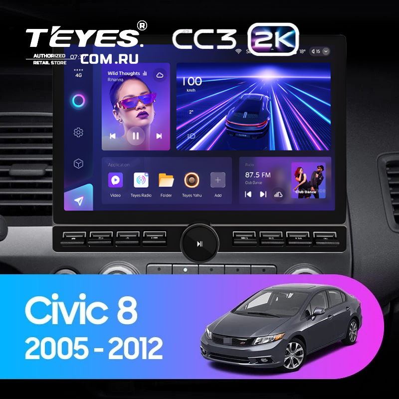 Штатная магнитола Teyes CC3 2K 6/128 Honda Civic 8 FK FN FD (2005-2012) (13" с кнопками)