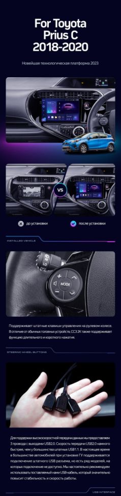 Штатная магнитола Teyes CC3L 4/32 Toyota Prius C (2018-2020) Правый руль