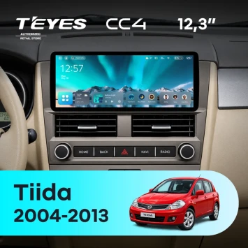 Штатная магнитола Teyes CC4 12.3" 8/128 Nissan Tiida C11 (2004-2013) (серая с кнопками на руле)