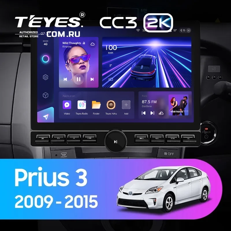 Штатная магнитола Teyes CC3 2K 6/128 Toyota Prius 3 XW30 (2009-2015) F2 Правый руль (13" с кнопками)