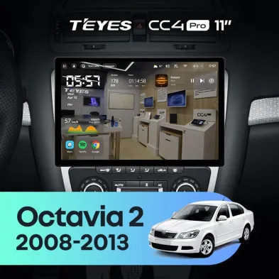Штатная магнитола Teyes CC4 Pro 12/256 Skoda Octavia 2 A5 (2008-2013) Серая (11")