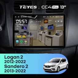 Штатная магнитола Teyes CC4 Pro 12/256 Renault Sandero 2 (2013-2022) F1 (13")