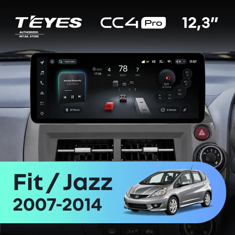 Штатная магнитола Teyes CC4 Pro 12.3" 12/256 Honda Jazz 2 GG (2007-2014) Правый руль