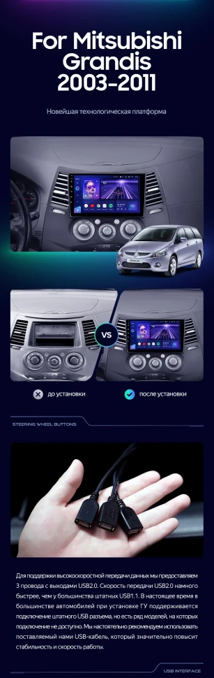 Штатная магнитола Teyes CC3L 4/32 Mitsubishi Grandis 1 (2003-2011) F2