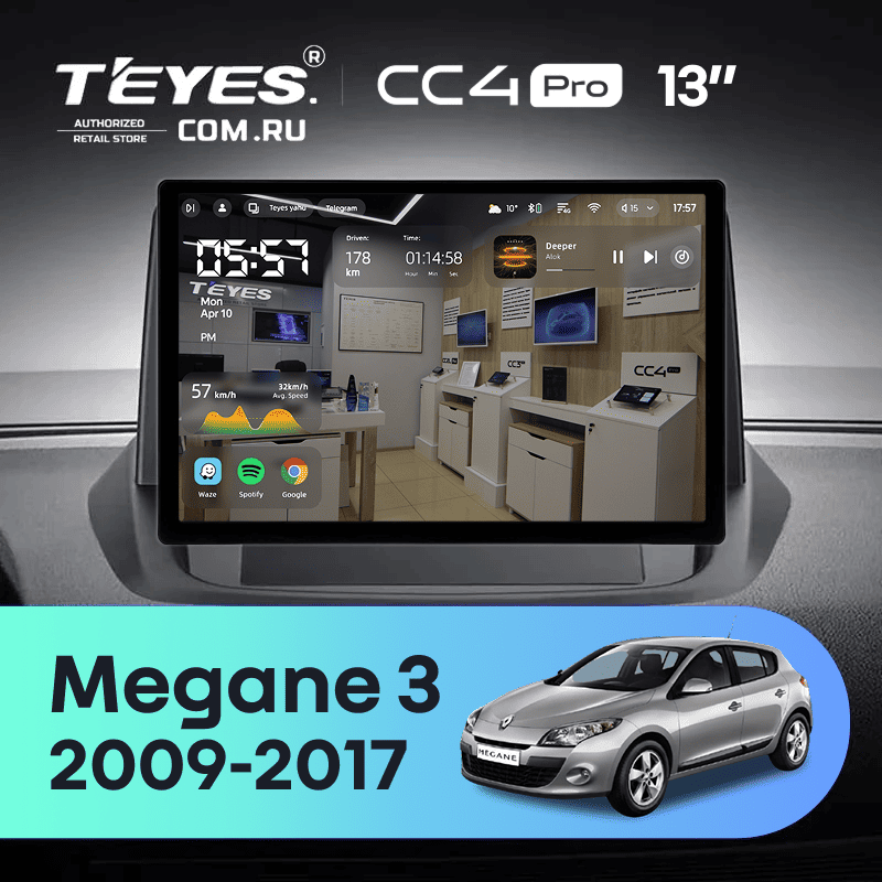 Штатная магнитола Teyes CC4 Pro 8/128 Renault Megane 3 (2009-2017) (0din) (13")