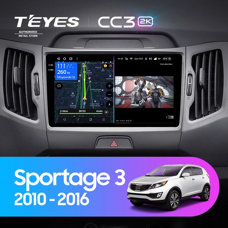 Штатная магнитола Teyes CC3 2K 360 6/128 Kia Sportage 3 SL (2010-2016) Тип-B