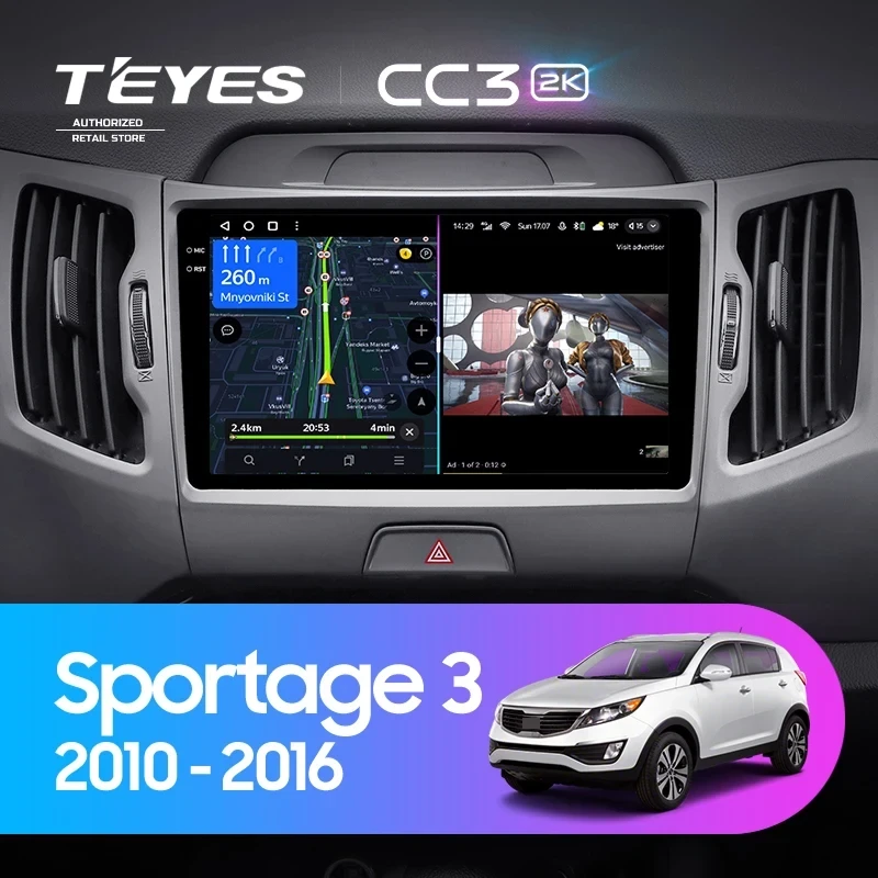 Штатная магнитола Teyes CC3 2K 360 6/128 Kia Sportage 3 SL (2010-2016) Тип-C