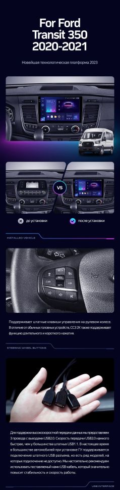 Штатная магнитола Teyes CC3 4/32 Ford Transit 350 (2020-2021)