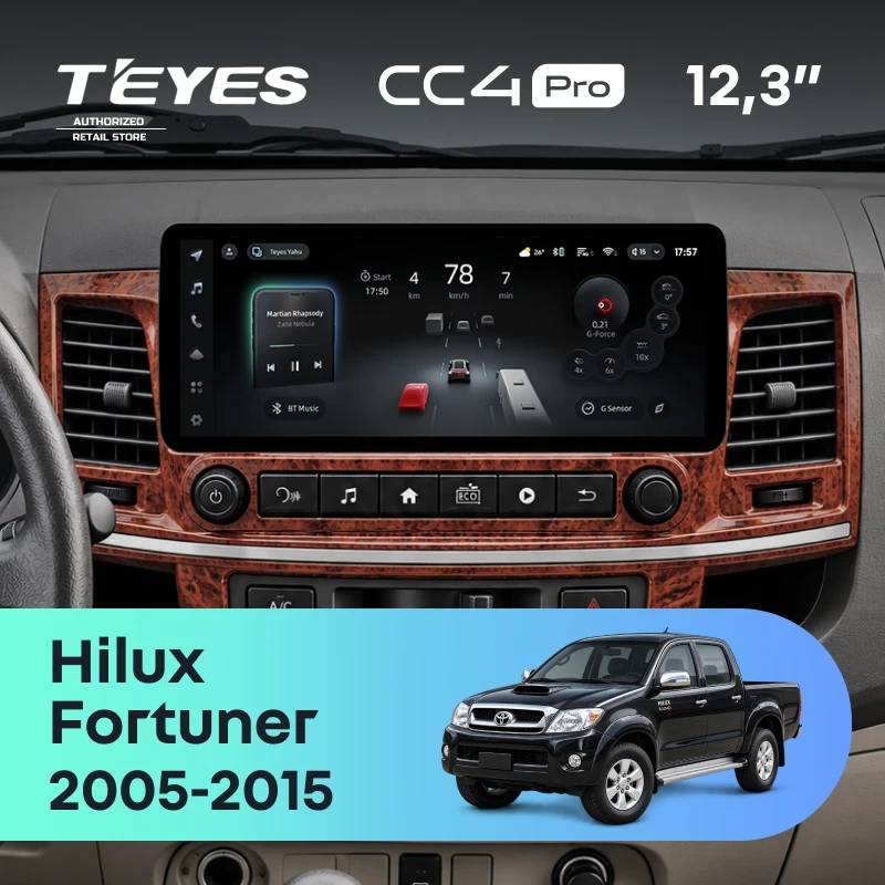 Штатная магнитола Teyes CC4 Pro 12.3" 12/256 Toyota Hilux (2008-2015) (с конд., без кнопок на руле)