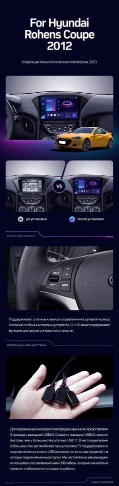 Штатная магнитола Teyes CC3 2K 360 6/128 Hyundai Rohens Coupe 2012+ F3
