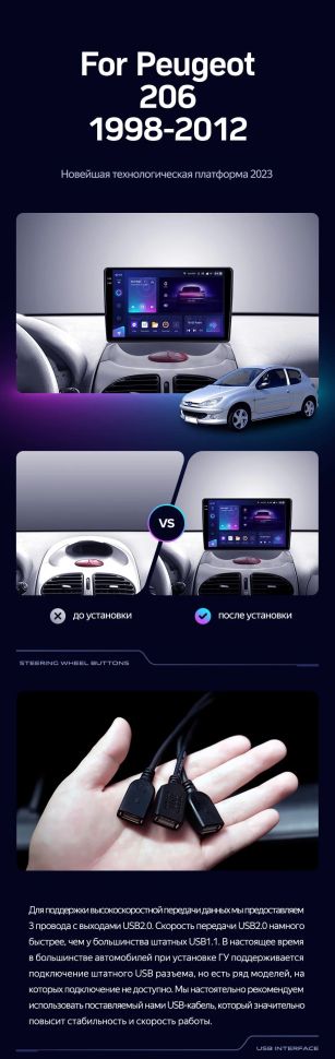 Штатная магнитола Teyes CC3 2K 6/128 Peugeot 206 T13 T16 T12 (1998-2012) F2