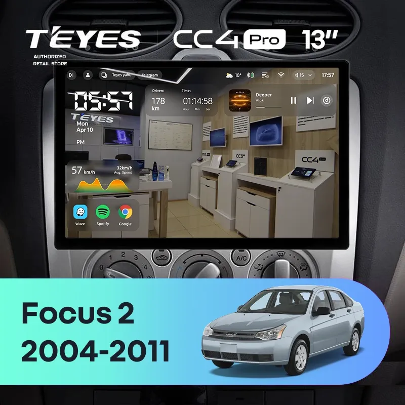 Штатная магнитола Teyes CC4 Pro 12/256 Ford Focus 2 Mk 2 (2004-2011) F1 (13")