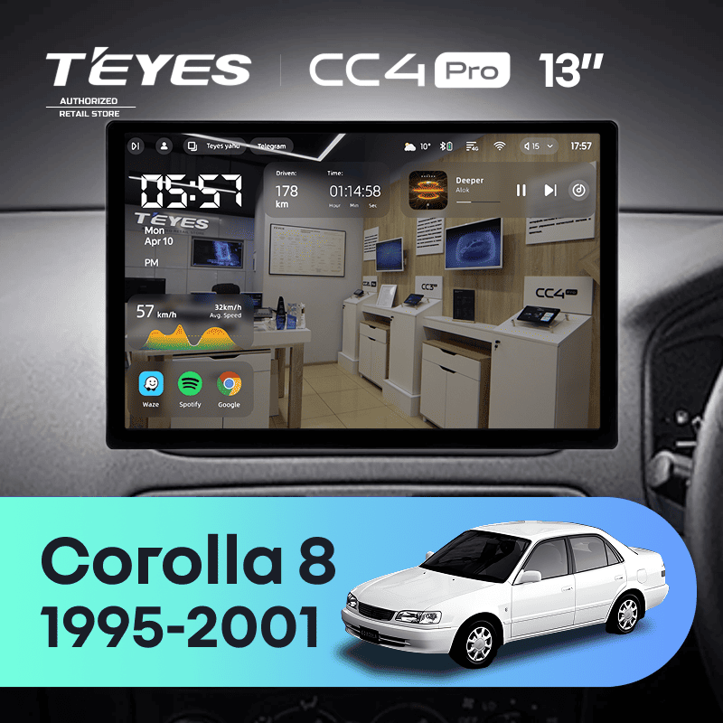 Штатная магнитола Teyes CC4 Pro 8/128 Toyota Corolla 8 E110 (1995-2001) (0din) Правый руль (13")