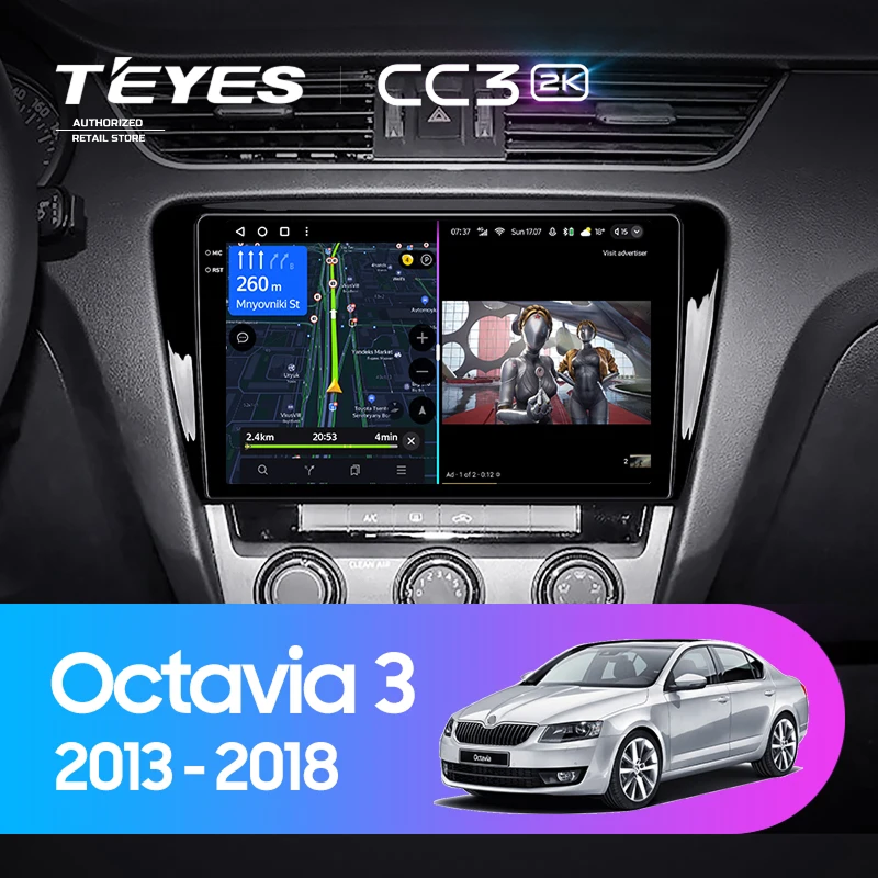 Штатная магнитола Teyes CC3 2K 4/64 Skoda Octavia 3 A7 (2013-2018) Тип-A