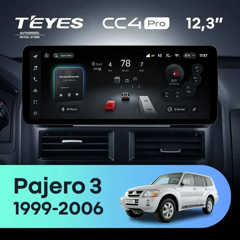 Штатная магнитола Teyes CC4 Pro 12.3" 12/256 Mitsubishi Pajero 3 V70 V60 (1999-2006) F1