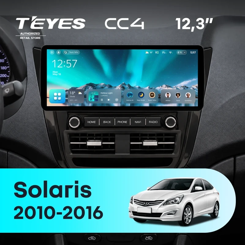 Штатная магнитола Teyes CC4 12.3" 6/64 Hyundai Solaris 1 (2010-2016) F2
