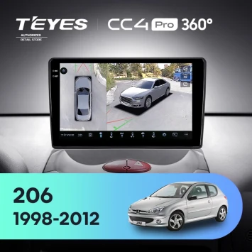 Штатная магнитола Teyes CC4 Pro 360 12/256 Peugeot 206 T13 T16 T12 (1998-2012) F2