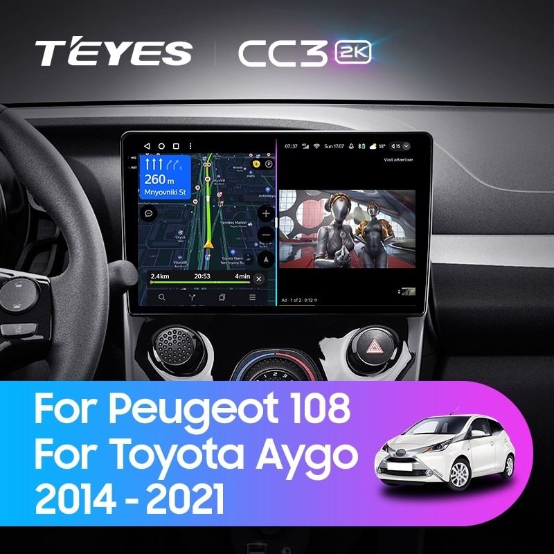 Штатная магнитола Teyes CC3 2K 4/64 Peugeot 108 (2014-2021) F1