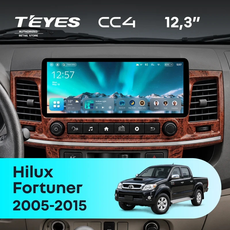 Штатная магнитола Teyes CC4 12.3" 8/128 Toyota Fortuner (2008-2015) (с конд., без кнопок на руле)