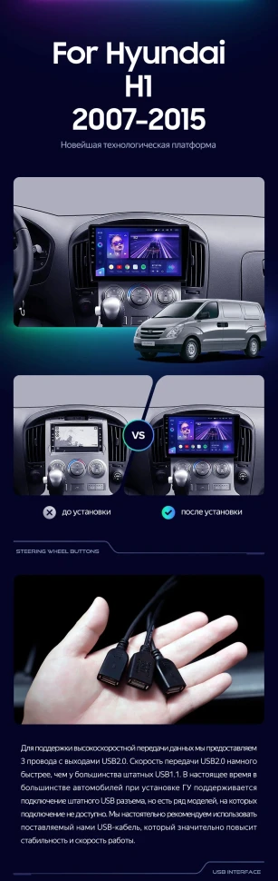 Штатная магнитола Teyes CC3 2K 4/64 Hyundai H1 TQ (2007-2015) F1