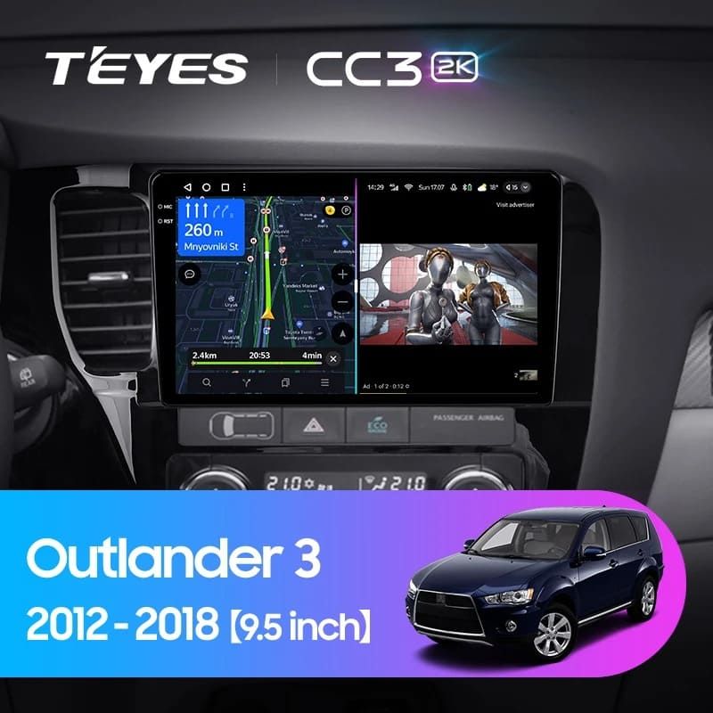 Штатная магнитола Teyes CC3 2K 4/64 Mitsubishi Outlander 3 GF0W GG0W (2012-2018) Тип-B