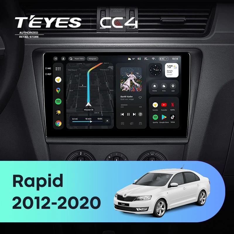 Штатная магнитола Teyes CC4 8/128 Skoda Rapid NH3 NH1 (2012-2020) (10 inch Universal)