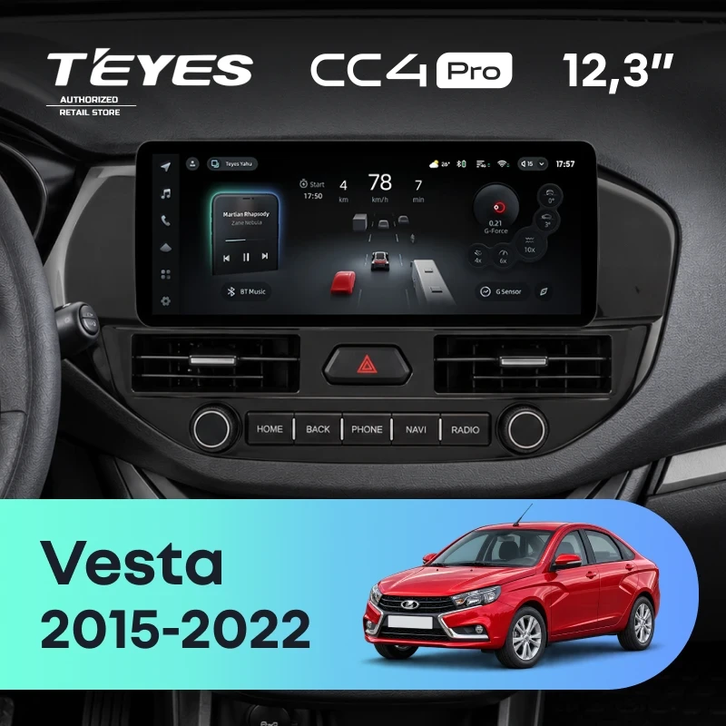 Штатная магнитола Teyes CC4 Pro 12.3" 8/128 Lada Vesta (2015-2022) Тип-B