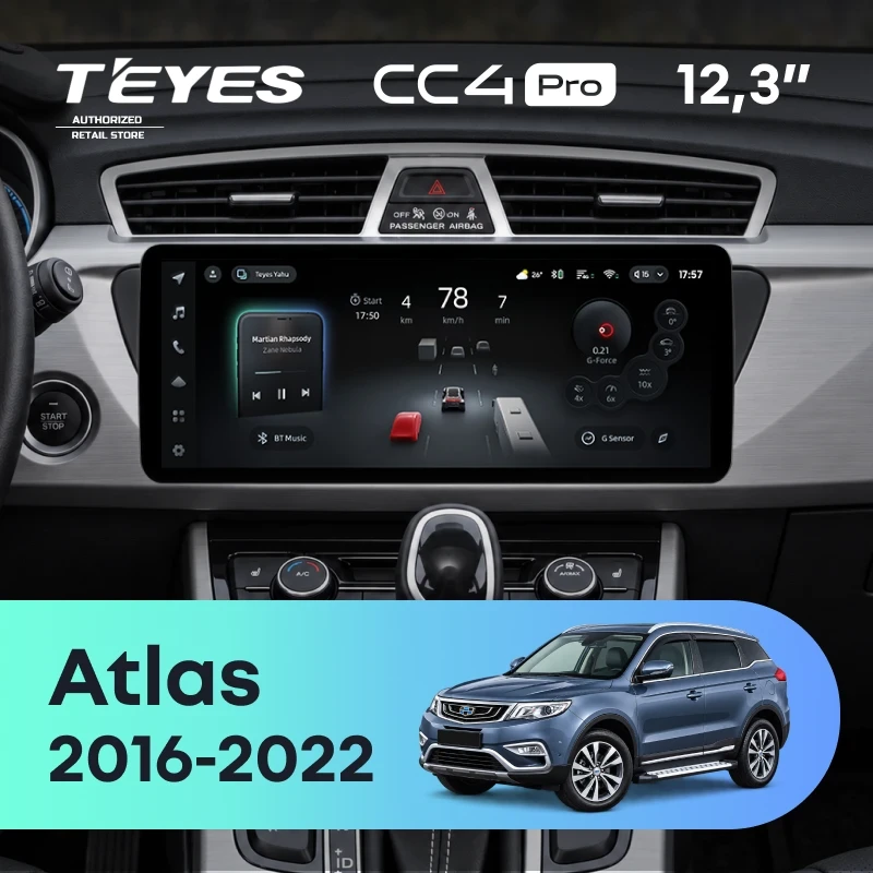 Штатная магнитола Teyes CC4 Pro 12.3" 8/128 Geely Atlas NL-3 (2016-2022) Тип-A