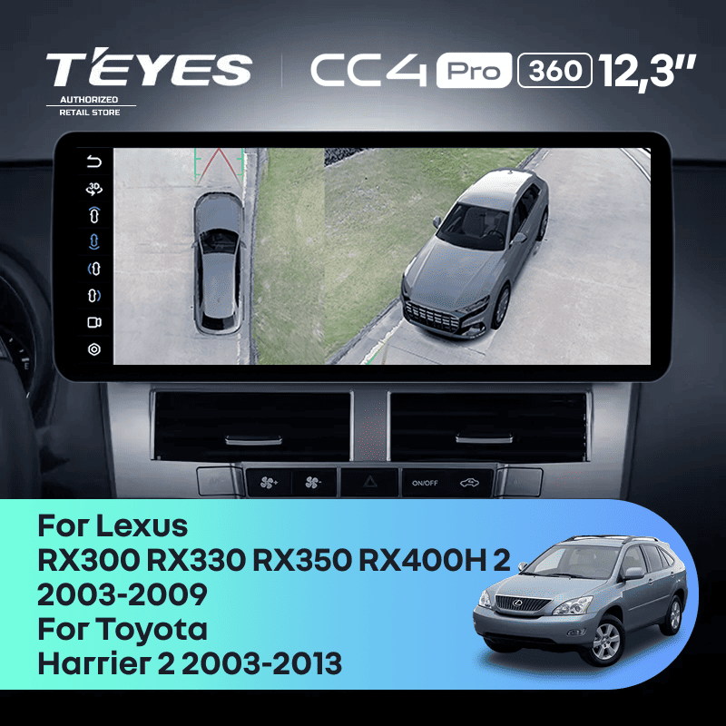 Штатная магнитола Teyes CC4 Pro 12.3" 360 8/128 Lexus RX300 RX330 RX350 RX400H (2003-2009) Тип-A