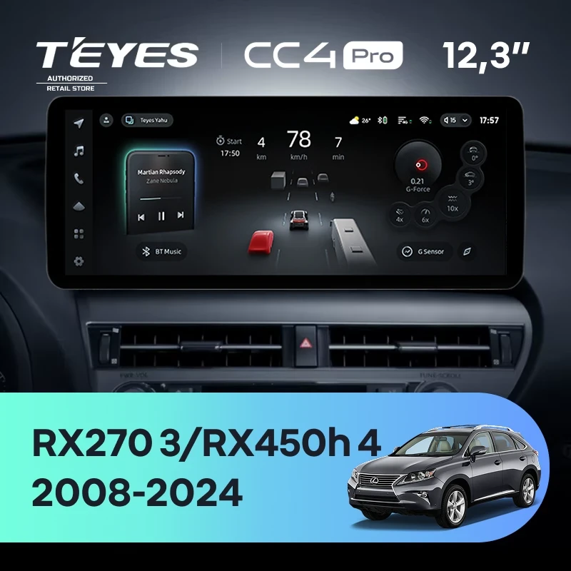 Штатная магнитола Teyes CC4 Pro 12.3" 12/256 Lexus RX450h 4 AL20 (2015-2024) Тип-D